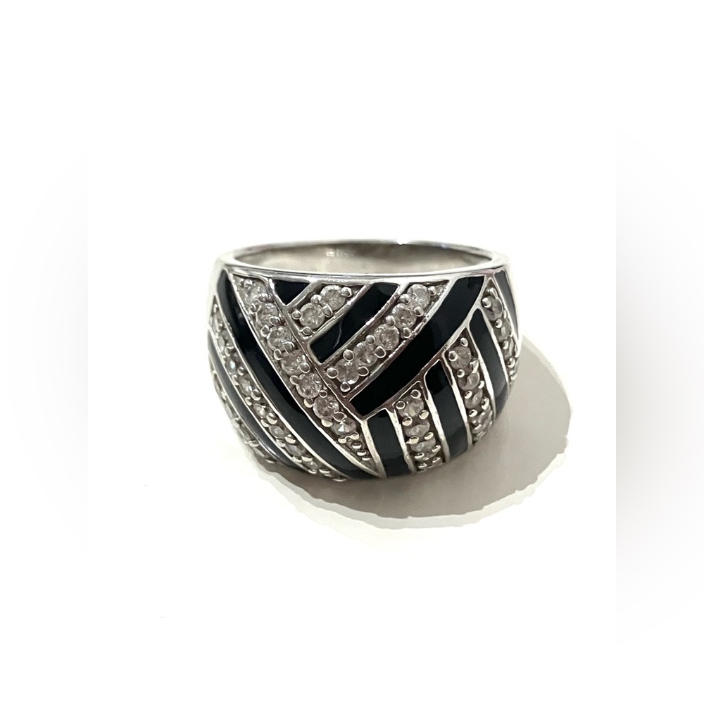 Sterling Silver 925 CZ Zebra Design Striped Chunky Ring